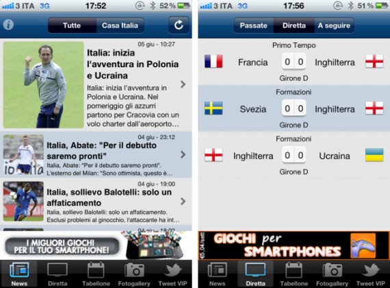 Diretta Euro 2012, l’app per seguire i Campionati Europei 2012 creata da 3 Italia