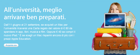 Apple annuncia la promozione Back to School: iTunes Card da 80€ sull’acquisto di un Mac e da 40€ sull’acquisto di un nuovo iPad