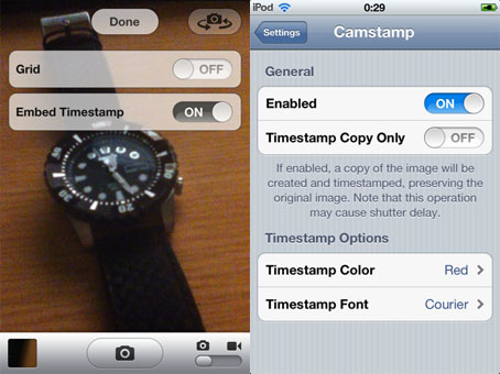 Camstamp, aggiungi nativamente il supporto alle timestamps nell’applicazione Fotocamera – Cydia