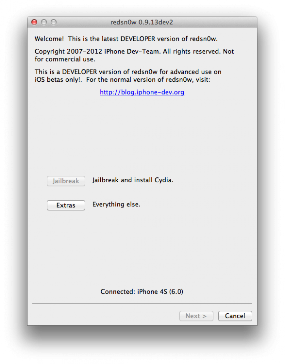 Redsn0w 0.9.13dev3 consente di eseguire il jailbreak tethered di iOS 6 beta 4