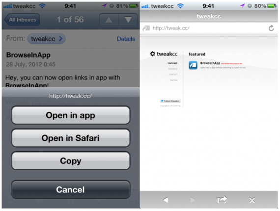 Con BrowseInApp puoi aprire i link senza lasciare l’applicazione corrente – Cydia