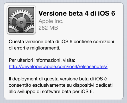 Apple rilascia iOS 6.0 beta 4!