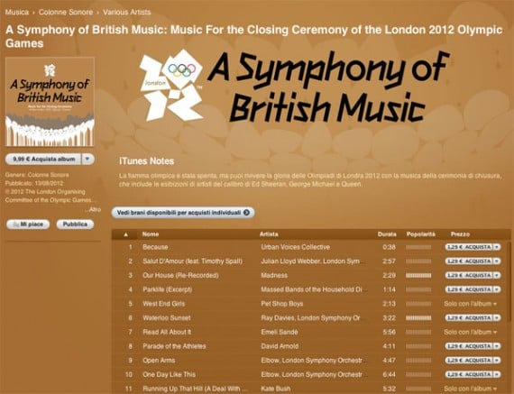 Disponibile su iTunes tutta la musica della Cerimonia di Chiusura delle Olimpiadi di Londra 2012