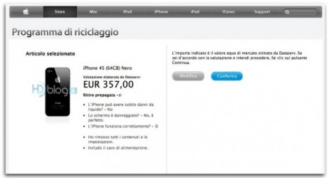 Programma di riciclaggio: Apple offre fino a 357€ per un iPhone 4S