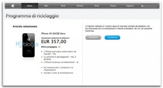 Programma di riciclaggio: Apple offre fino a 357€ per un iPhone 4S
