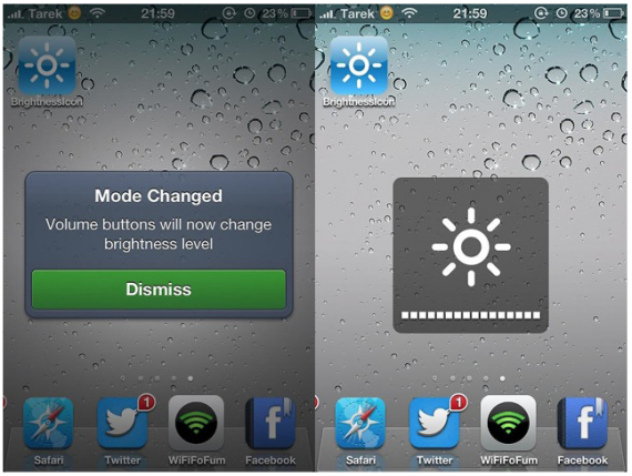 BrightnessIcon vi permette di modificare la luminosità del display con i tasti del volume – Cydia