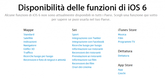 iOS 6: ecco la lista completa delle funzionalità che saranno disponibili in Italia