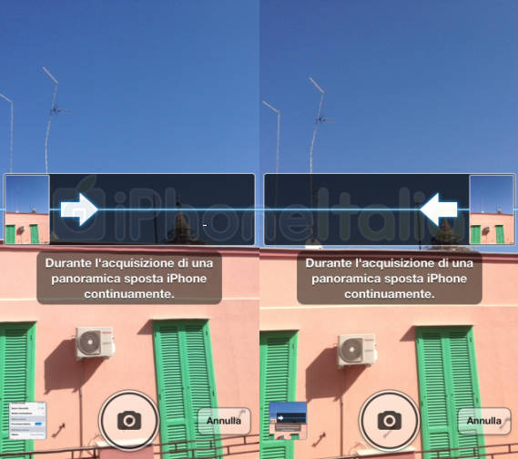 Come invertire il senso di acquisizione delle fotografie panoramiche su iOS 6