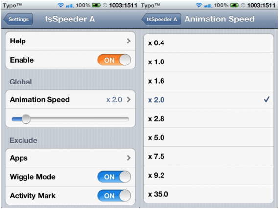 tsSpeeder A, controlla la velocità delle animazioni in iOS – Cydia