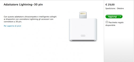 Su Apple Store online è possibile ordinare gli adattatori Lightning