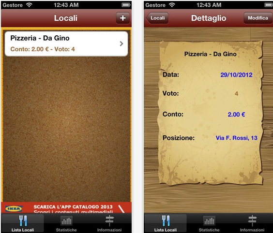 Tieni nota dei tuoi locali preferiti con iRestaurant