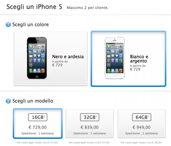 iPhone 5: anche in Italia i tempi di spedizione su Apple Store online scendono a una settimana
