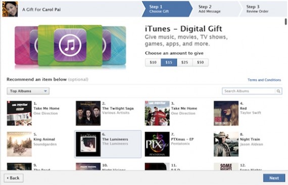 Le carte regalo digitali di iTunes sono disponibili da ora anche su Facebook