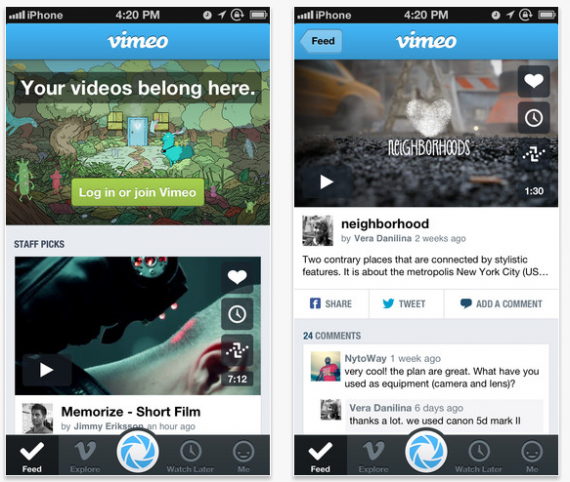 Vimeo rinnova completamente la sua app per iPhone