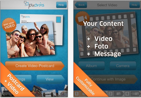 Con pixories puoi “inviare” un video tramite cartolina