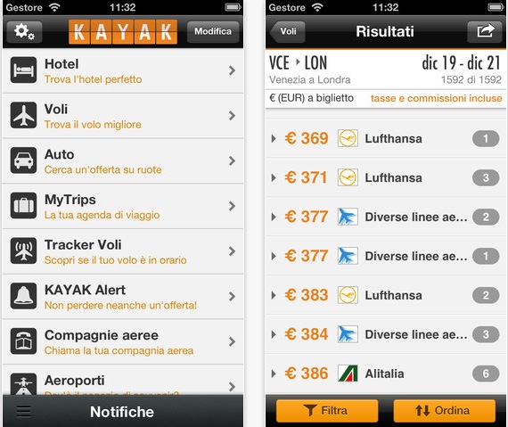 Nuovo aggiornamento per Kayak, l’app dei viaggiatori