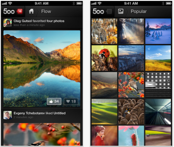 L’app 500px torna su App Store con la possibilità di segnalare fotografie