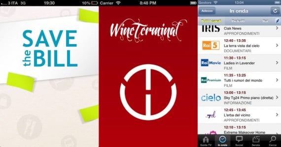 iPhoneItalia Quick Review: Save The Bill, Wine Terminal e La Guida TV