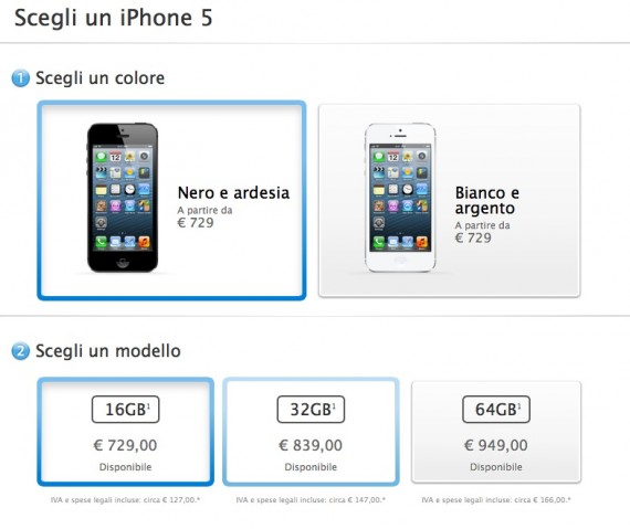 iPhone 5 disponibile con spedizione immediata su Apple Store online