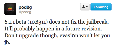 Pod2G: iOS 6.1.1 beta non corregge l’exploit di Evasi0n