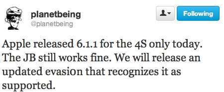 Planetbeing: iOS 6.1.1 non ostacola il jailbreak su iPhone 4S, in arrivo un aggiornamento di Evasi0n
