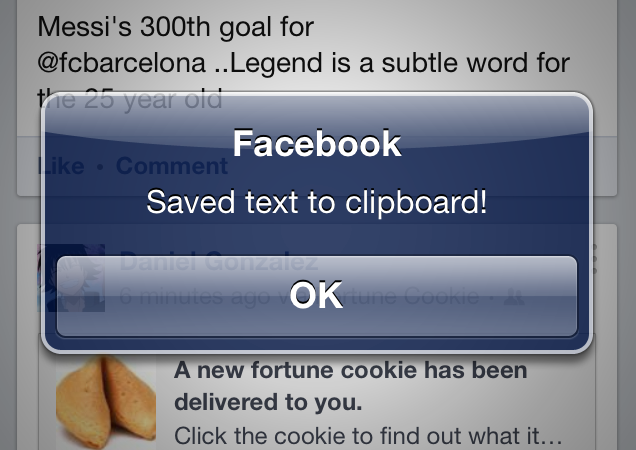 Enable Copy text in Facebook app, un tweak per copiare i contenuti della Timeline in Facebook – Cydia