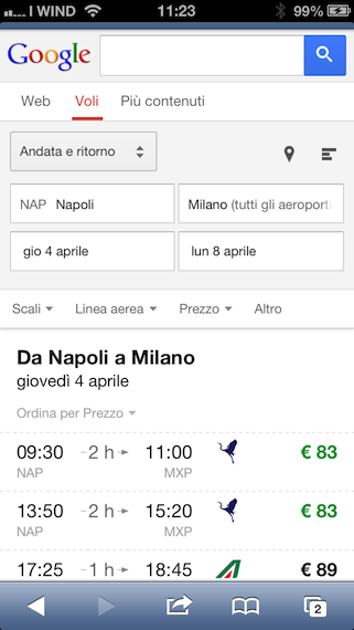 Google Flight Search arriva anche in Italia