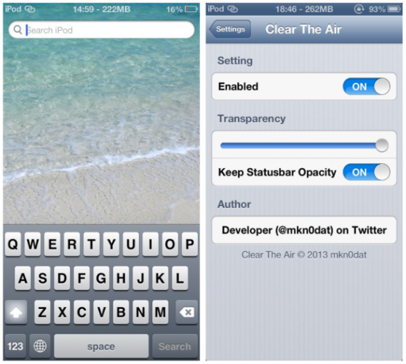 Clear The Air consente di scegliere la trasparenza dello sfondo di Spotlight – Cydia