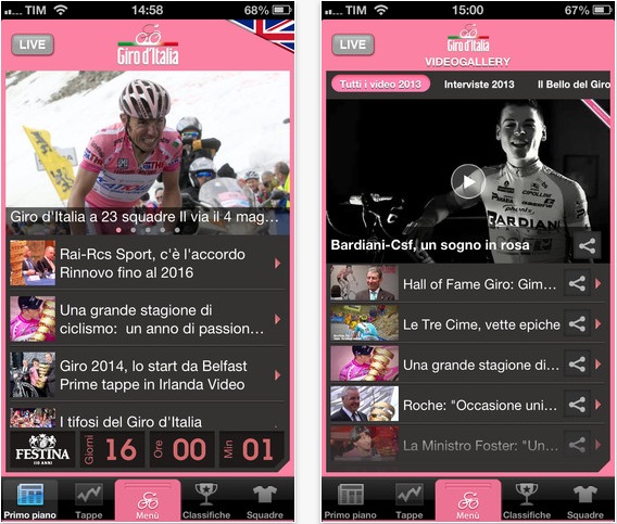 L’app ufficiale del Giro d’Italia si aggiorna