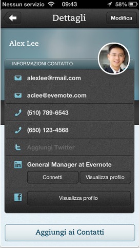 Evernote Hello 2.2: ecco la sezione Rubrica per non dimenticarti delle persone che hai incontrato