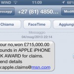 Ho vinto un sacco di soldi in un concorso Apple? No, è solo un SMS frode che sta arrivando a molti utenti italiani