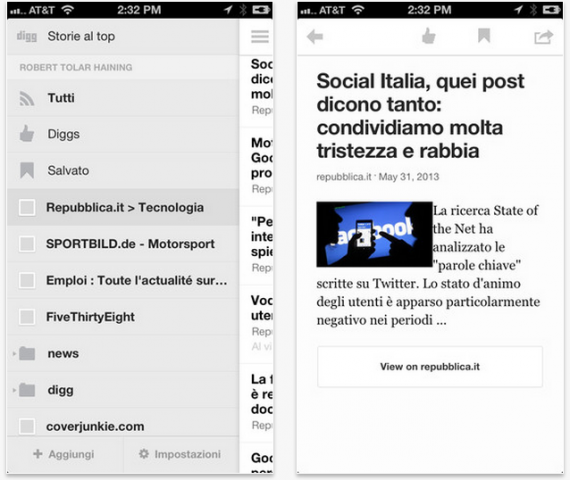 Digg per iOS si aggiorna con nuove funzioni per il lettore di feed RSS