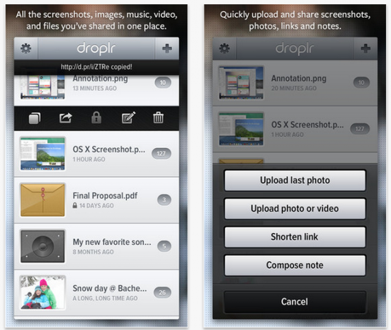Si aggiorna Droplr, app per condividere documenti, immagini e video