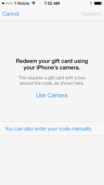 Con iOS 7 puoi riscattare una iTunes Card usando la fotocamera dell’iPhone