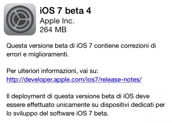 Apple rilascia iOS 7 beta 4 per iPhone, iPod touch e iPad