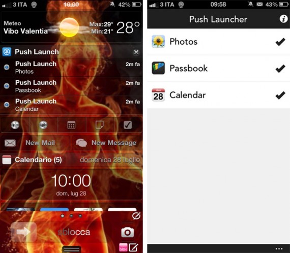 Con Push launcher è possibile lanciare le app dal centro notifiche anche senza jailbreak