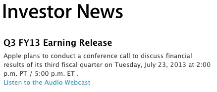 La conferenza finanziaria di Apple si terrà il 23 luglio
