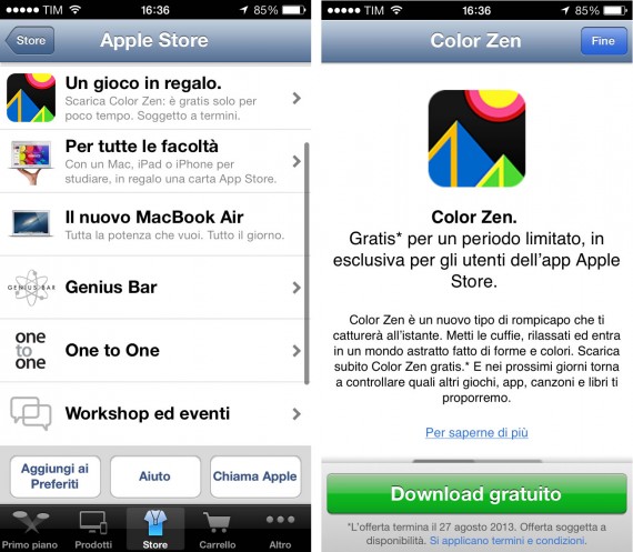 Applicazione Apple Store regala contenuti gratuiti: oggi il gioco Color Zen