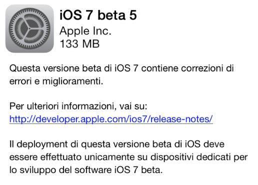 Apple pubblica la quinta beta di iOS 7