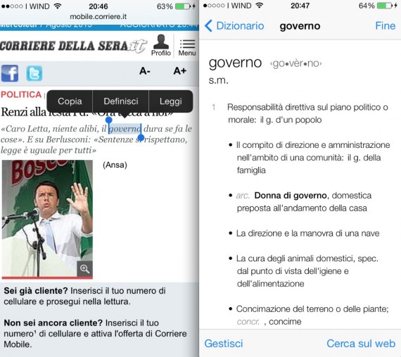 Il dizionario italiano è finalmente disponibile su iOS 7