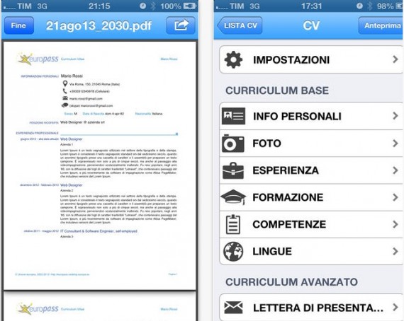 iCV, l’app che ti aiuta a creare un curriculum in formato Europeo