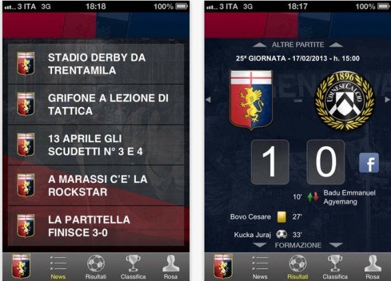 Genoa CFC, l’app ufficiale del Genoa Calcio