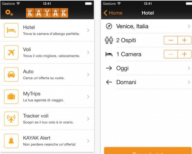 L’applicazione KAYAK è ottimizzata per iOS 7