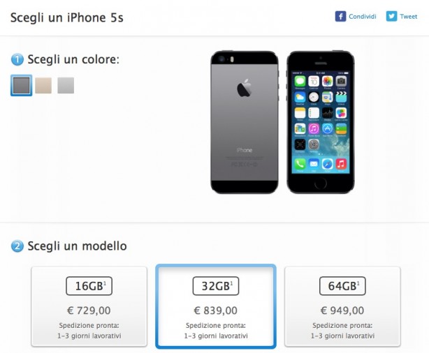 iPhone 5s: spedizione in 1-3 giorni!