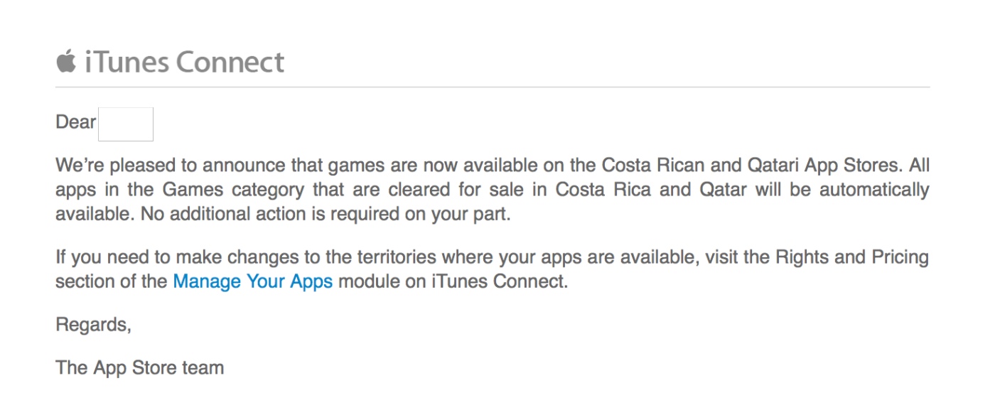 Apple: giochi disponibili in Costa Rica e Qatar