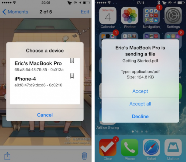 AirBlue Sharing iOS iPhone 2