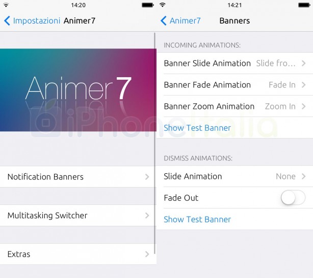 Modifica le animazioni delle notifiche Banner e del Multitasking di iOS 7 con Animer7 – Cydia