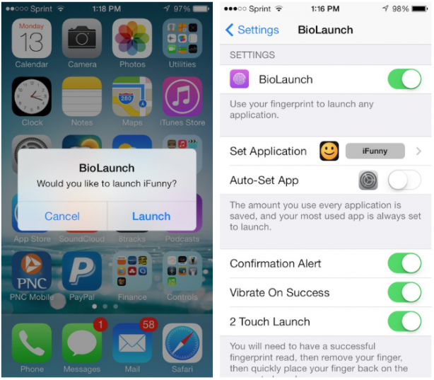 Avvia la tua app preferita tramite il Touch ID, grazie a BioLaunch – Cydia