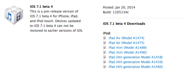 iOS 7.1 beta 4 è ora disponibile per il download