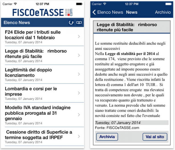 Fisco e Tasse News: l’app ufficiale per consultare da iDevice i contenuti del portale FiscoeTasse